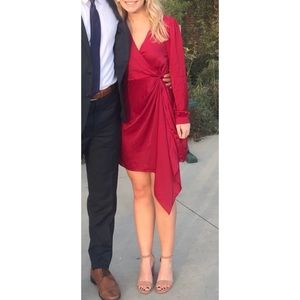 ASTR The Label Flash Wine Satin Asymmetrical Dress